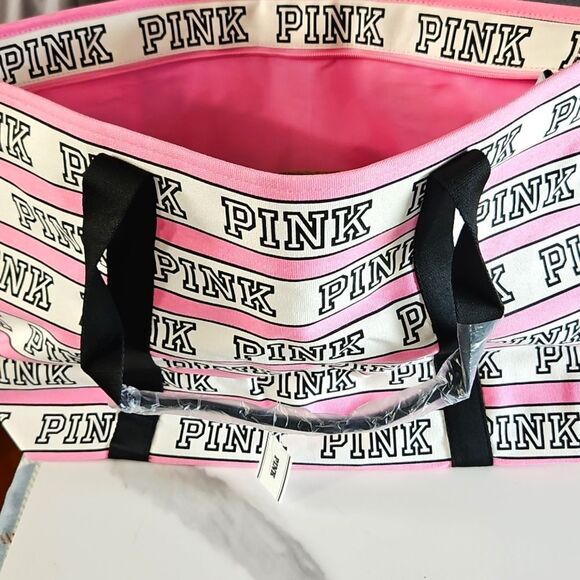 PINK Victoria's Secret Logo Tote Pink and Black NEW - Picture 4 of 13
